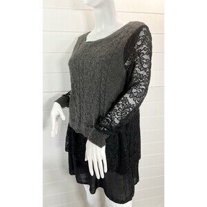 Simply Couture Boho Artsy Mixed Media Tunic Dress XXL Gypsy Lagenlook Gray/Blk